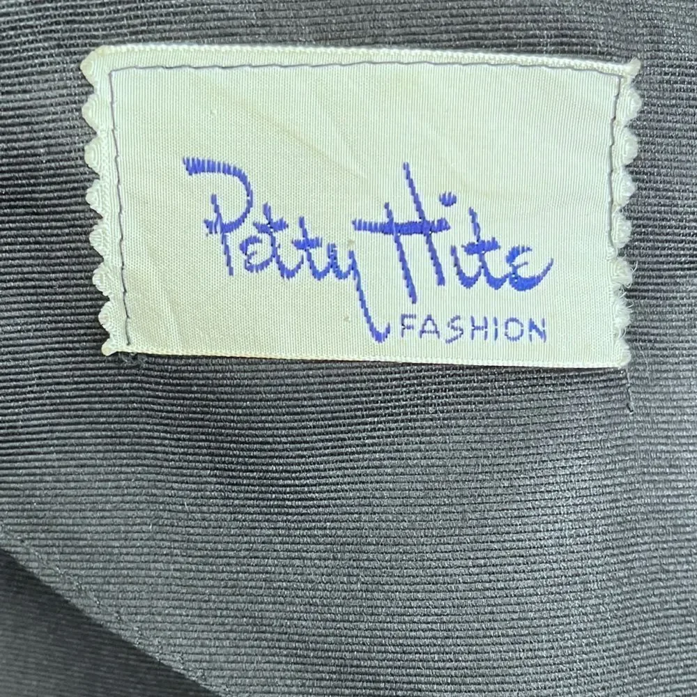 1960s Vintage Petty Hite Black Cocktail Midi Short Sleeve Appliqué Dress - Picture 13 of 13